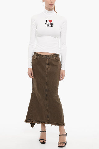 Frayed Hem Denim Skirt