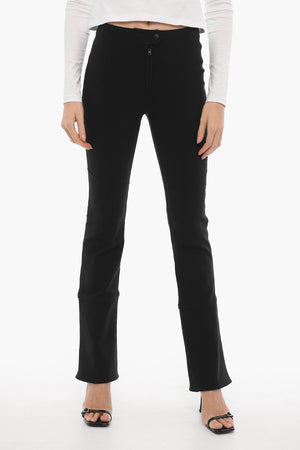 Stretch Fabric Flared Trousers With Ankle Zip