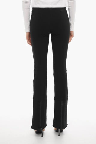 Stretch Fabric Flared Trousers With Ankle Zip