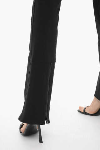 Stretch Fabric Flared Trousers With Ankle Zip
