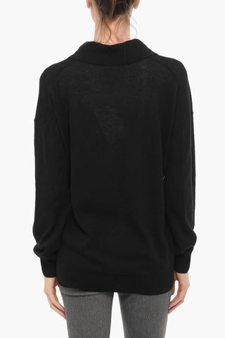 Solid Color Cashmere Sweater with Polo Neck