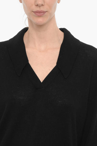 Solid Color Cashmere Sweater with Polo Neck