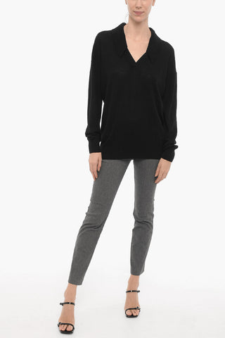 Solid Color Cashmere Sweater with Polo Neck