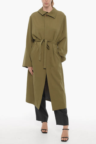 Solid Color Virgin Wool Coat with Belt