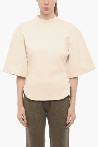 Short Sleeve Crew-neck Sweatshirt with Open Back