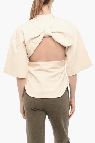 Short Sleeve Crew-neck Sweatshirt with Open Back