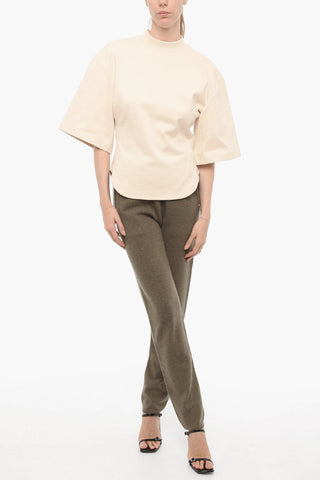 Short Sleeve Crew-neck Sweatshirt with Open Back