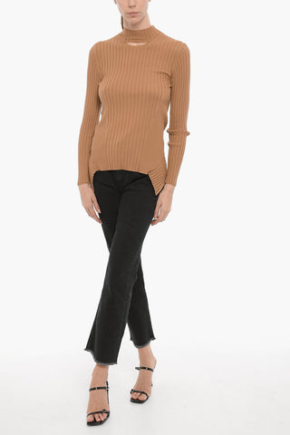 Ribbed Lightweight Sweater with Cut Out Detail