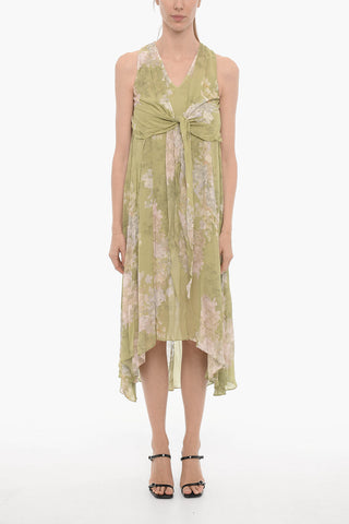 Floral-Motif Asymmetrical Cut CAPRI VENETIA Maxi Dress