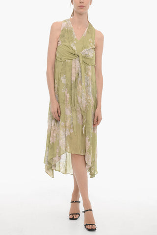 Floral-Motif Asymmetrical Cut CAPRI VENETIA Maxi Dress