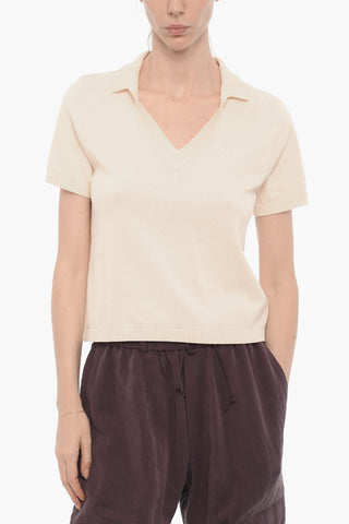 V-Neck Short Sleeved Lightweight Cotton Sweater