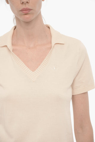 V-Neck Short Sleeved Lightweight Cotton Sweater