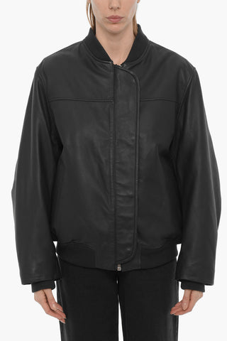 Leather Bomber Jacket with Hidden Closure