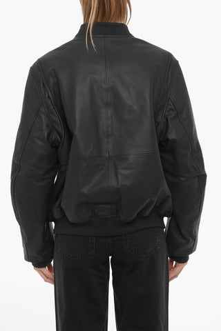 Leather Bomber Jacket with Hidden Closure