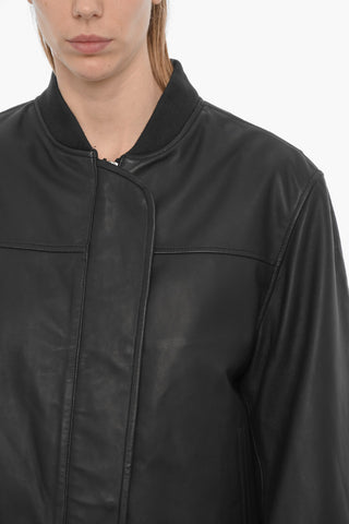 Leather Bomber Jacket with Hidden Closure