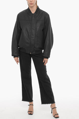Leather Bomber Jacket with Hidden Closure