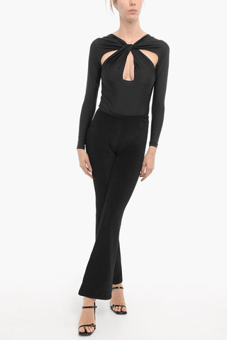 Pantaloni Svasati in Tinta Unita con Zip Laterale