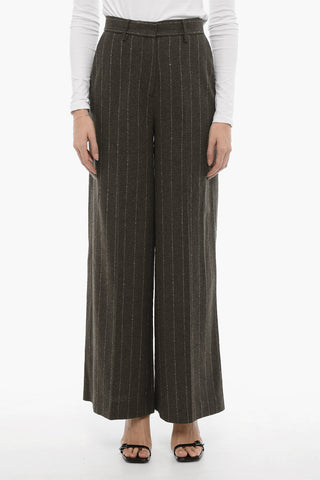 Pinestripe Wool Blend Wide Pants