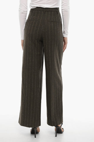 Pinestripe Wool Blend Wide Pants