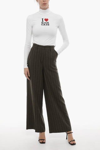 Pinestripe Wool Blend Wide Pants
