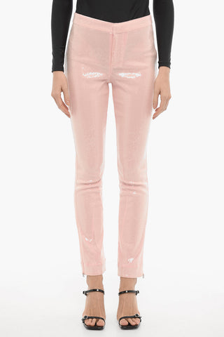 Pantaloni Bootcut con Paillettes e Zip alla Caviglia