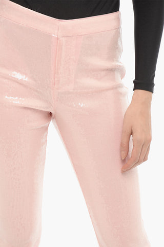 Pantaloni Bootcut con Paillettes e Zip alla Caviglia