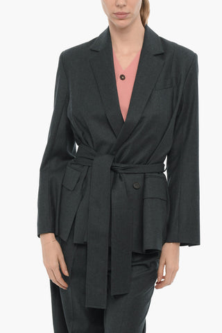 Wool and Cashmere Double Breasted Blazer with Flap Pockets