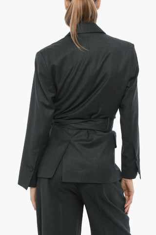 Wool and Cashmere Double Breasted Blazer with Flap Pockets