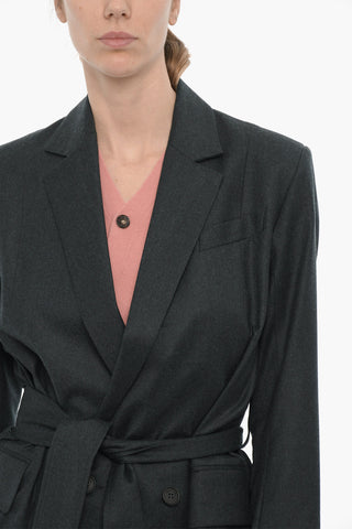 Wool and Cashmere Double Breasted Blazer with Flap Pockets