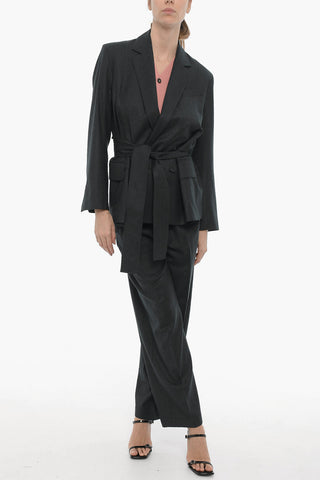 Wool and Cashmere Double Breasted Blazer with Flap Pockets