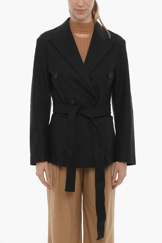 Solid Color Double-Breasted Blazer with Side Slits