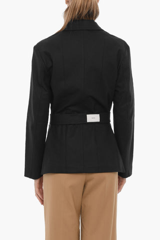 Solid Color Double-Breasted Blazer with Side Slits