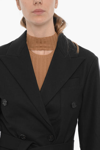 Solid Color Double-Breasted Blazer with Side Slits