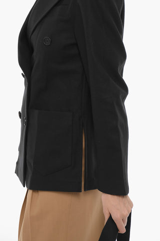 Solid Color Double-Breasted Blazer with Side Slits