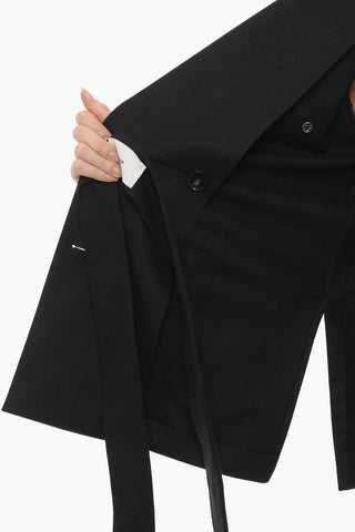 Solid Color Double-Breasted Blazer with Side Slits