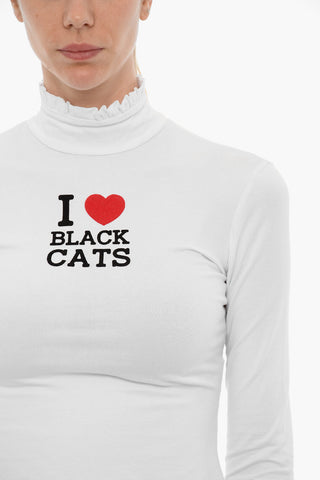 Turtleneck T-shirt with Velvet Detail