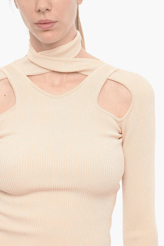 Solid Color Ribbed Sweater with Cut-Out Details
