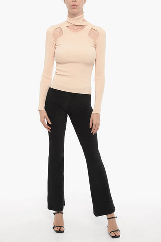Solid Color Ribbed Sweater with Cut-Out Details