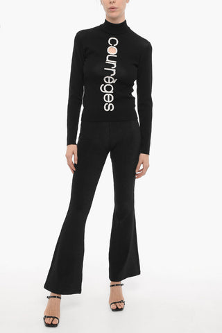 Turtleneck Top with Embroidered Logo and Cut-Out Detail