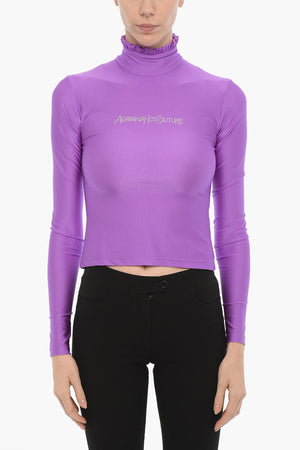 High-Neck Top With Strass Logo