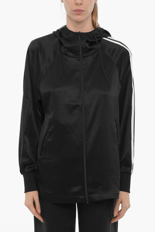 ADIDAS Solid Color Satin Sweatshirt with Hood and Zip Closure