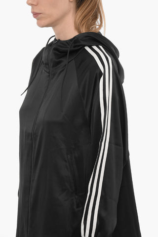 ADIDAS Solid Color Satin Sweatshirt with Hood and Zip Closure