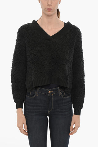 V-Neck Solid Color DEEANN Fluffy Sweater