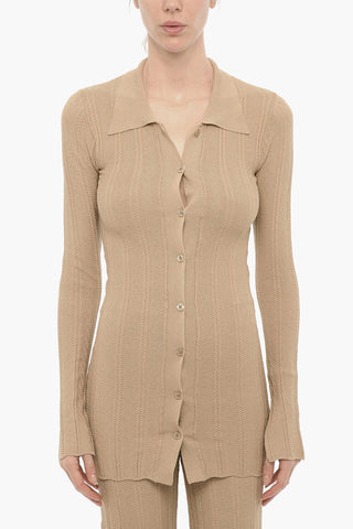 Lurex Perforated Sweater with Polo Neck