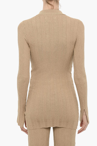 Lurex Perforated Sweater with Polo Neck