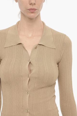 Lurex Perforated Sweater with Polo Neck