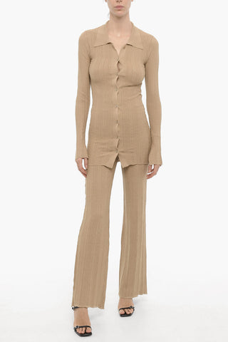 Lurex Perforated Sweater with Polo Neck