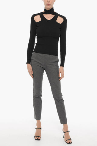 Ribbed V-Neck Sweater with Cut-Out Details