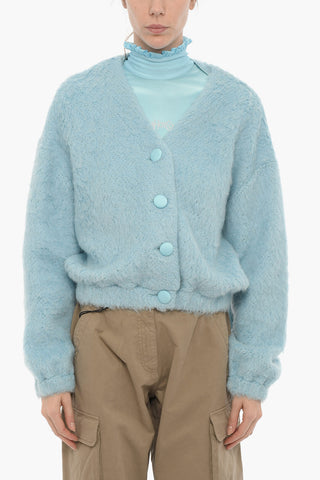 Cardigan Fluffy in Tinta Unita con Scollo a V