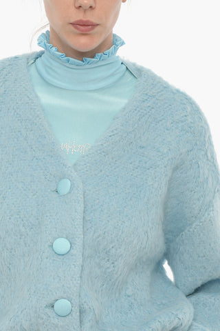 Cardigan Fluffy in Tinta Unita con Scollo a V